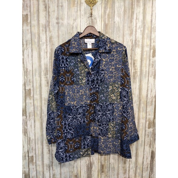 Susan Graver Style Women's Button Up Shirt Size Small Floral Shoulder Pads NWT - Picture 1 of 13
